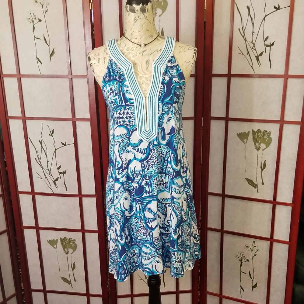 Lilly Pulitzer Blue & White Print Summer Dress - M